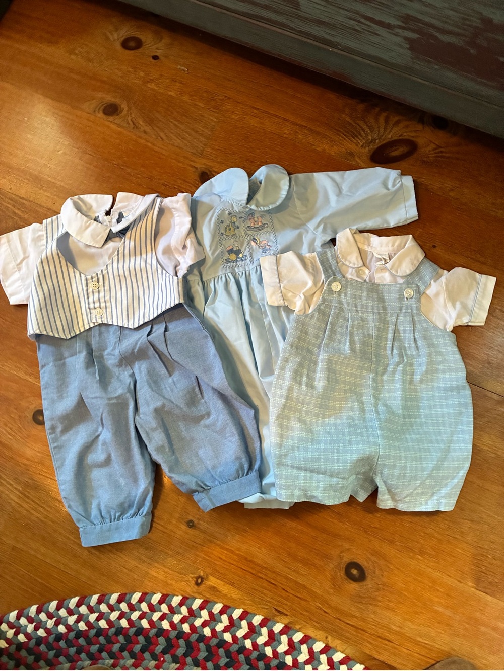 90's vintage bundle of 3 Blue Baby Boys' Shortalls and Outfit Set